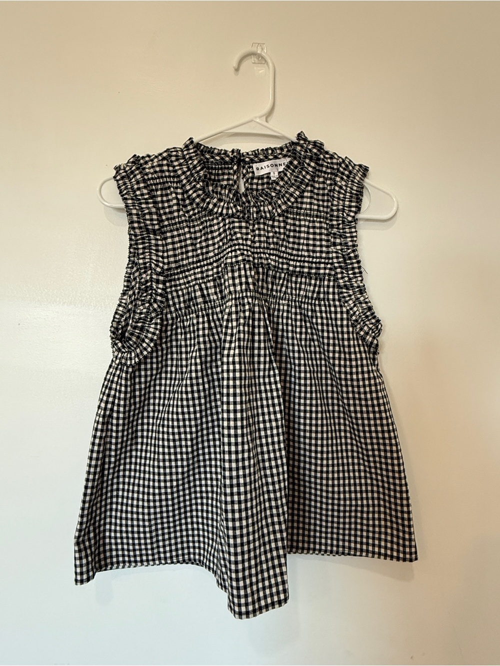 Black & White Gingham Ruffle Neck Kids Top